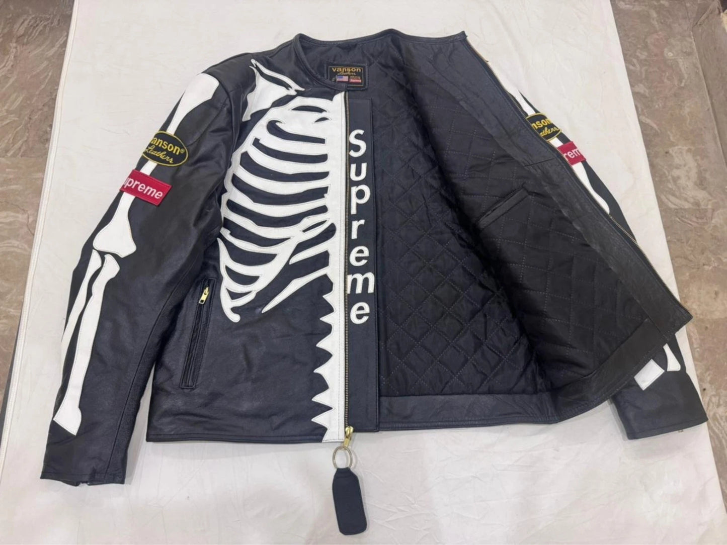 Supreme Vanson Skeleton Leather Biker Motorcycle Racing Jacket Men