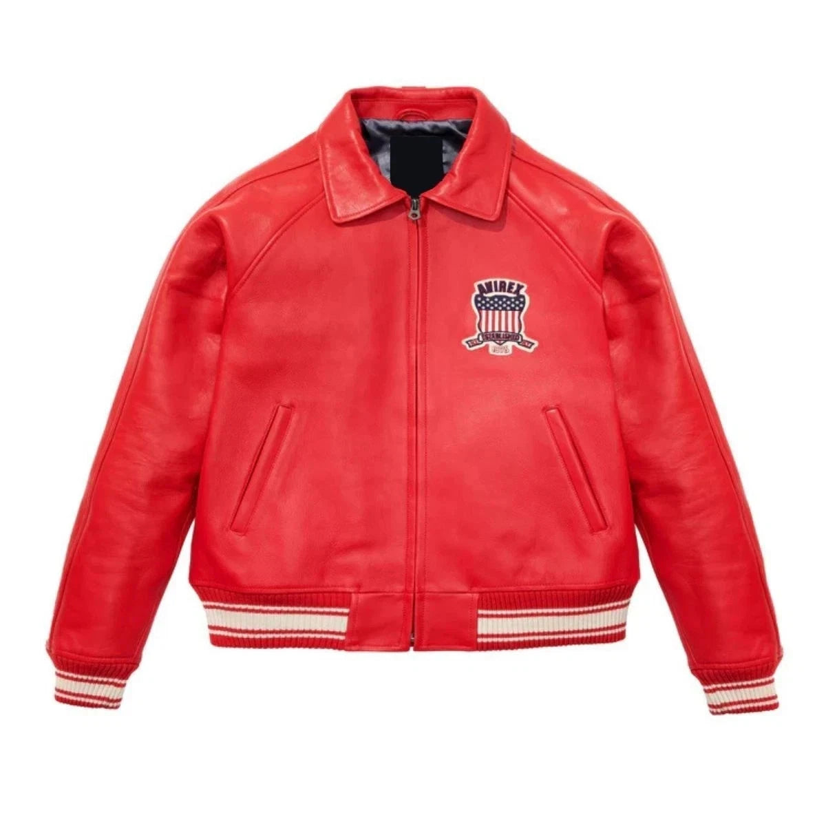 Men’s Red American Icon Flight Bomber Real Cowhide Leather Flying Jacket