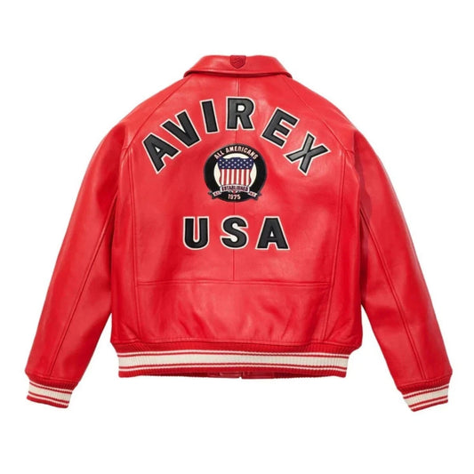 Men’s Red American Icon Flight Bomber Real Cowhide Leather Flying Jacket
