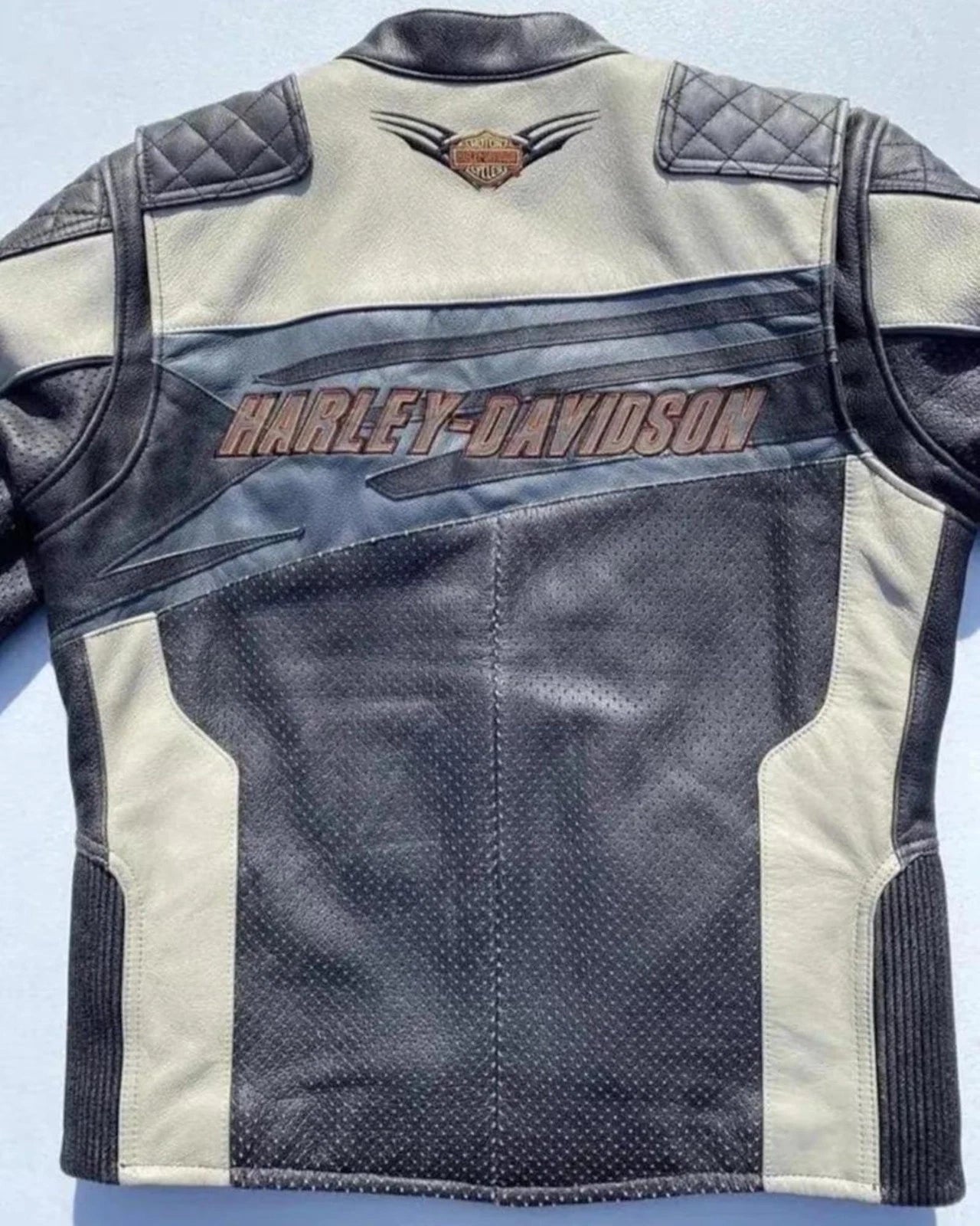 Men Black Quilted Cowhide Leather Davidson Motorcycle Jacket Slim Fit