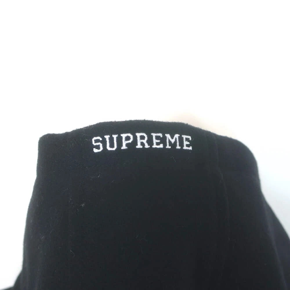Supreme King Leather-Sleeve Hooded Varsity Jacket Black