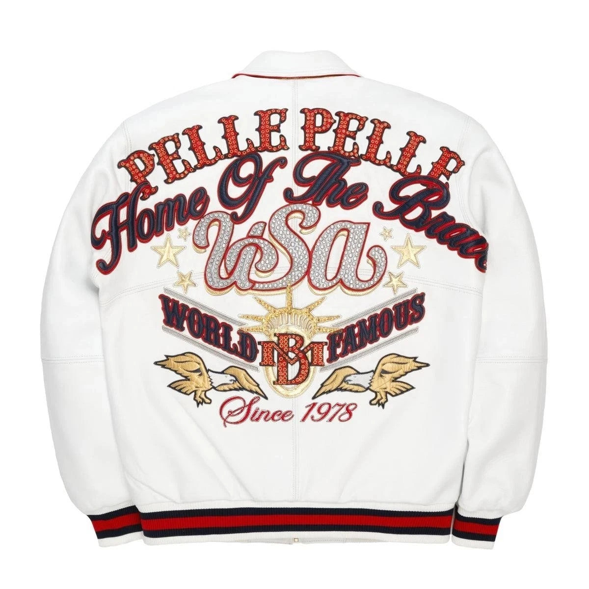Pelle Pelle Men’s White Leather Jacket - "USA Edition" | Premium Biker Style
