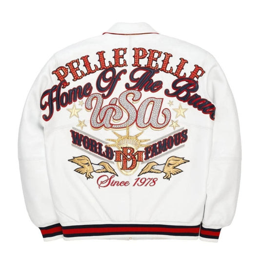 Pelle Pelle Men’s White Leather Jacket - "USA Edition" | Premium Biker Style