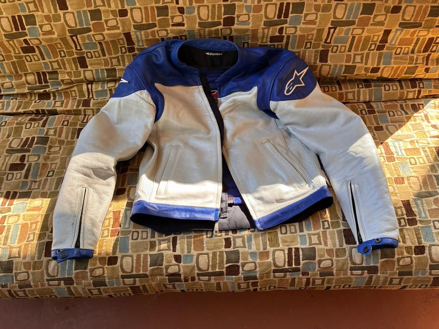Alpine Stars Leather Motorcycle Jacket White and Blue