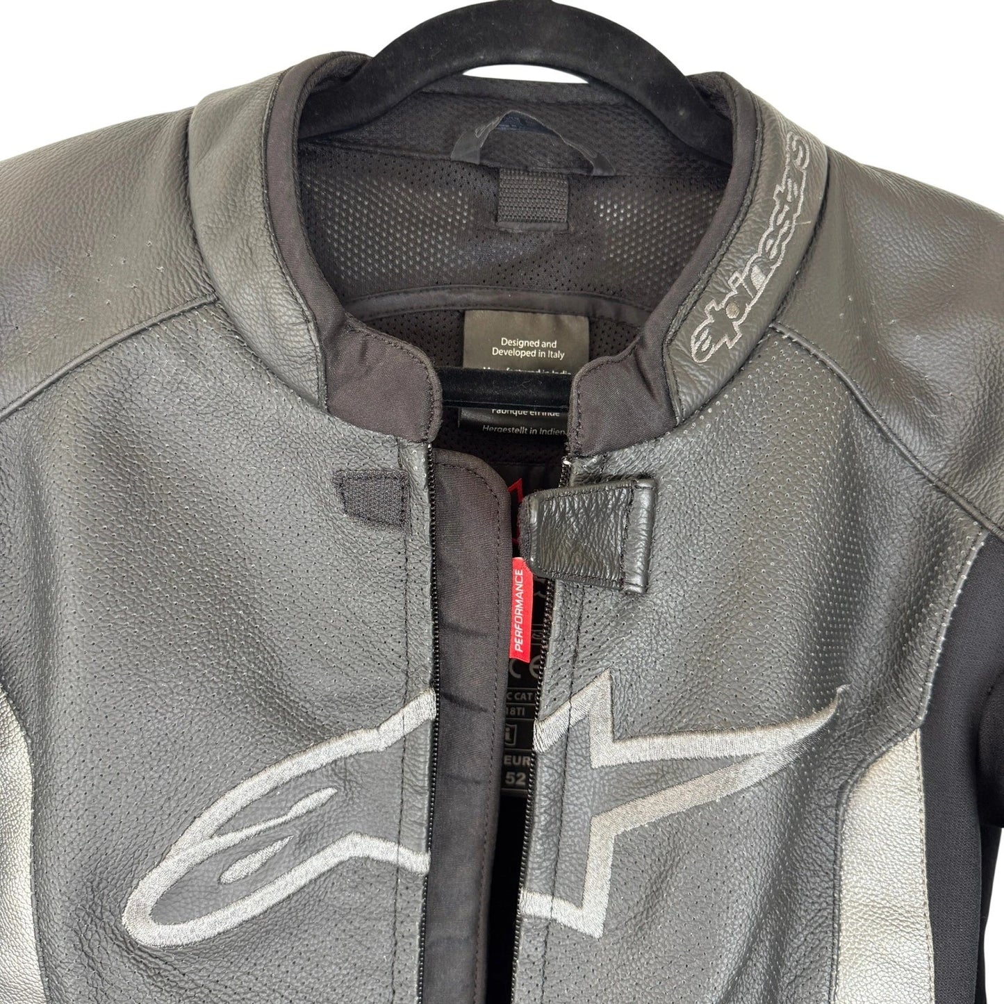 Alpinestars Leather Motorcycle Racing Jacket Black Silver