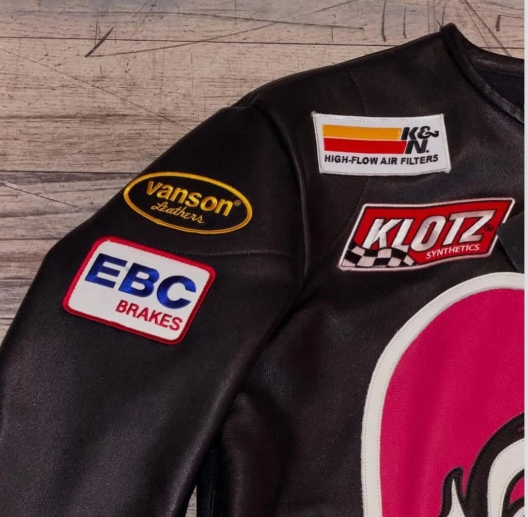 Genesis NYC Motorbike Fashion Leather Jacket Cafe Racer Black&Pink USA