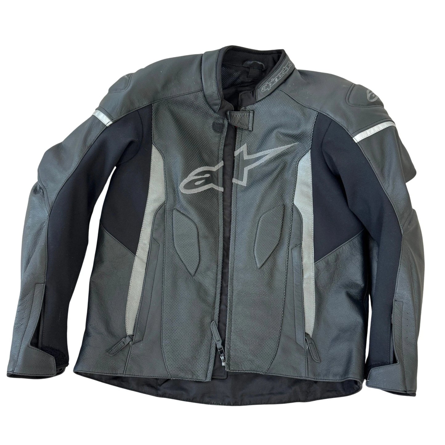 Alpinestars Leather Motorcycle Racing Jacket Black Silver