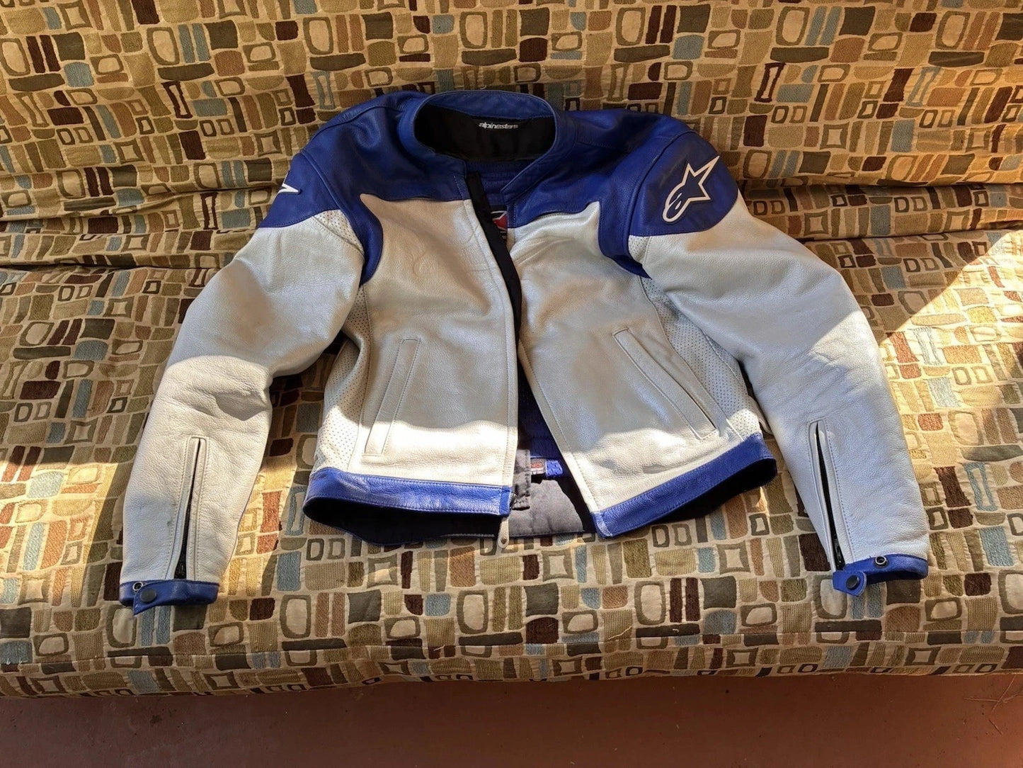 Alpine Stars Leather Motorcycle Jacket White and Blue