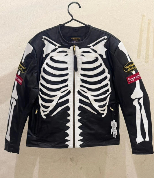 Supreme Vanson Skeleton Leather Biker Motorcycle Racing Jacket Men