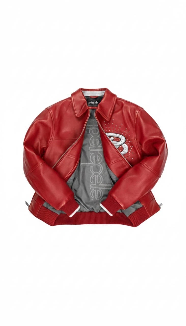Pelle Pelle Men’s Red Leather Jacket – GOAT Edition | Premium Biker Style