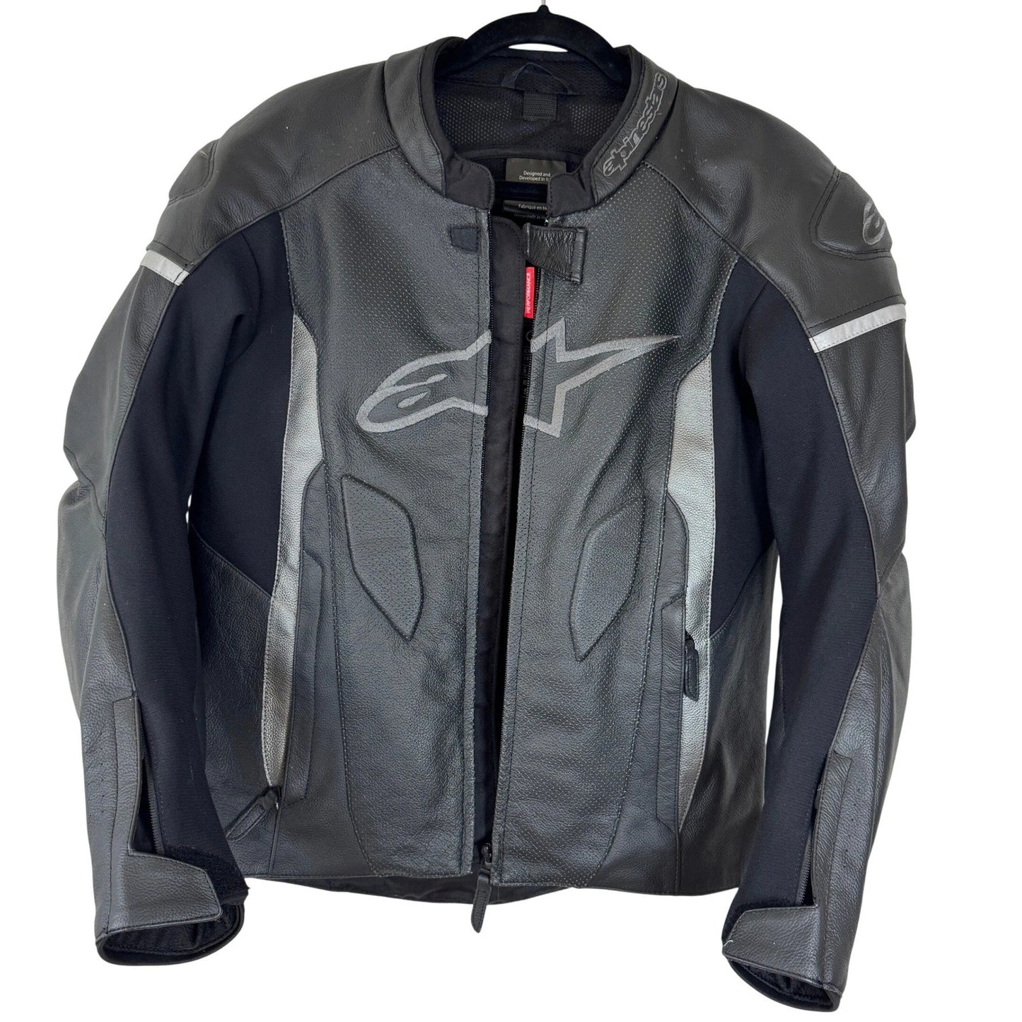 Alpinestars Leather Motorcycle Racing Jacket Black Silver