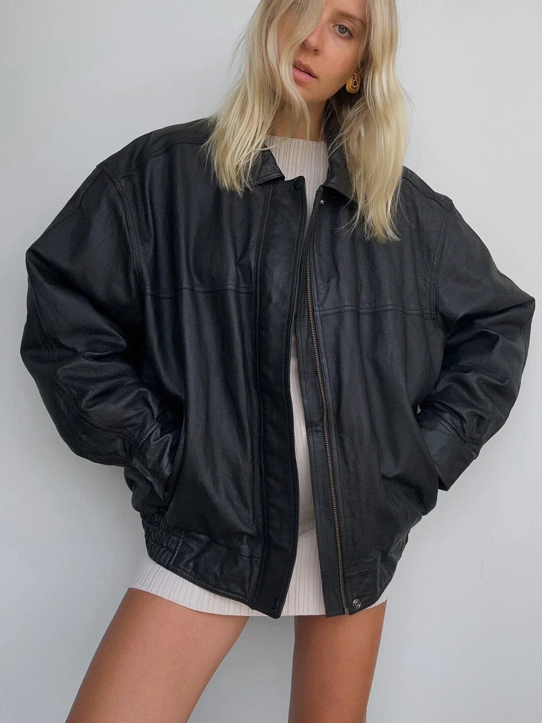 Women Oversize Genuine Leather Bomber jacket