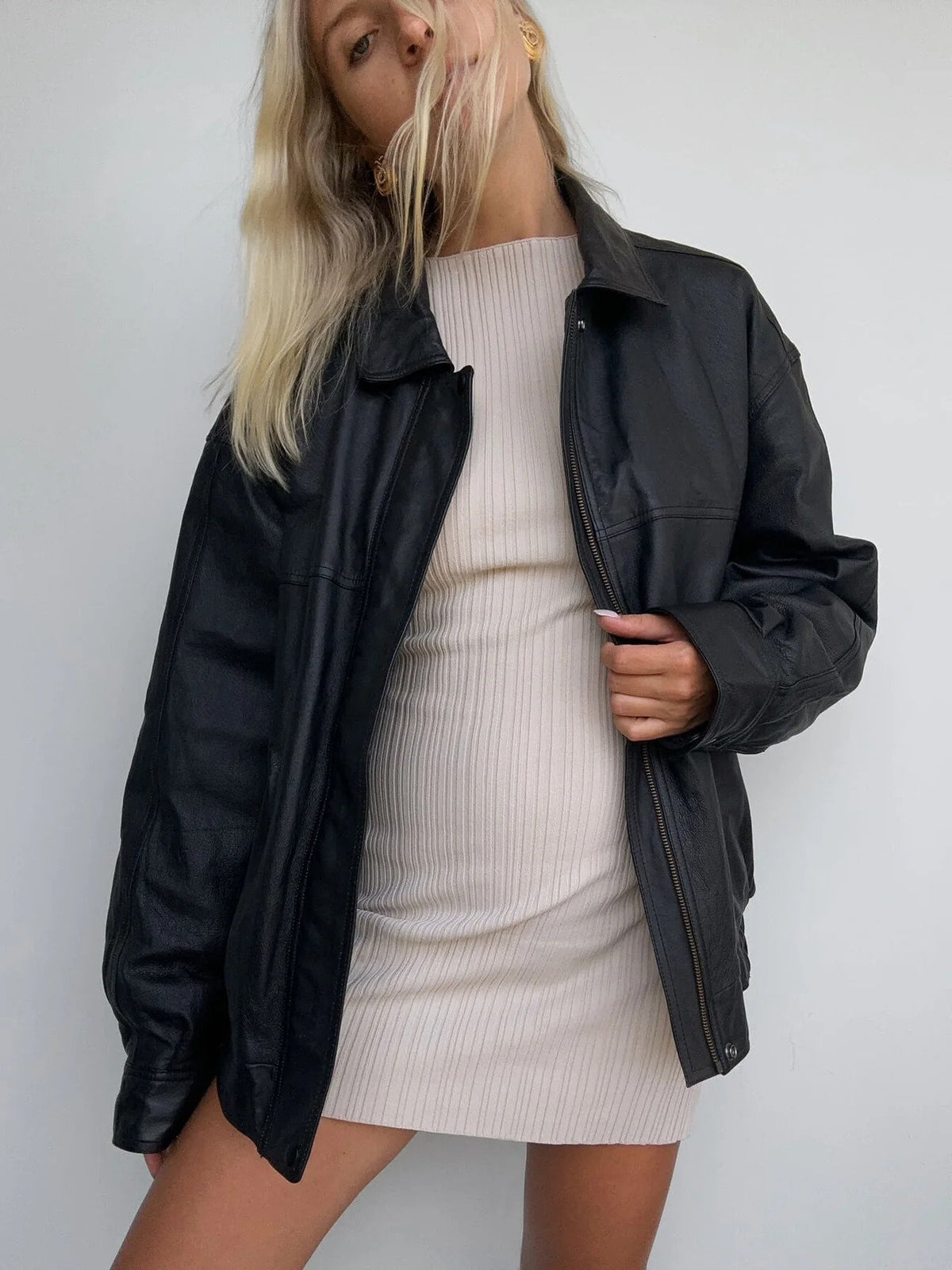 Women Oversize Genuine Leather Bomber jacket