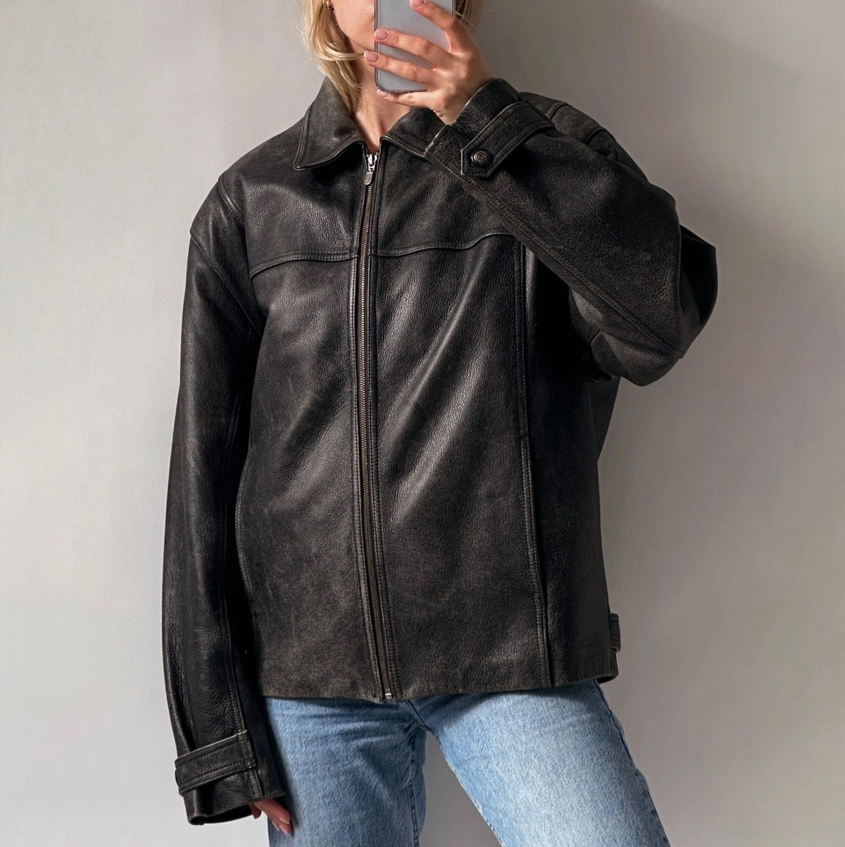 Ladies Classic black Leather Bomber jacket