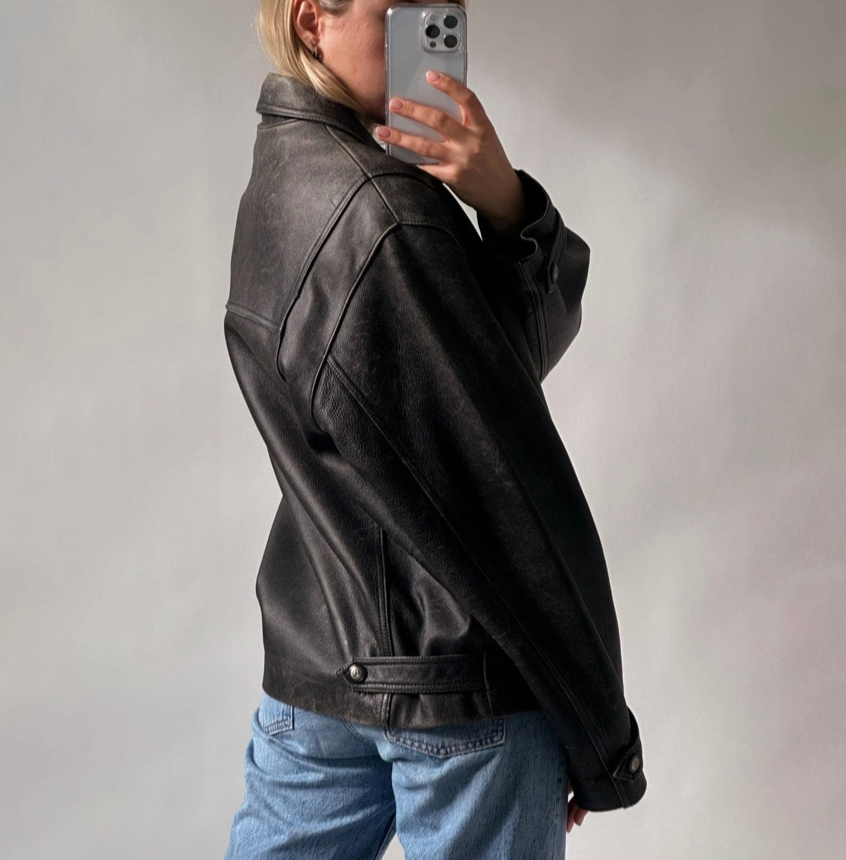 Ladies Classic black Leather Bomber jacket