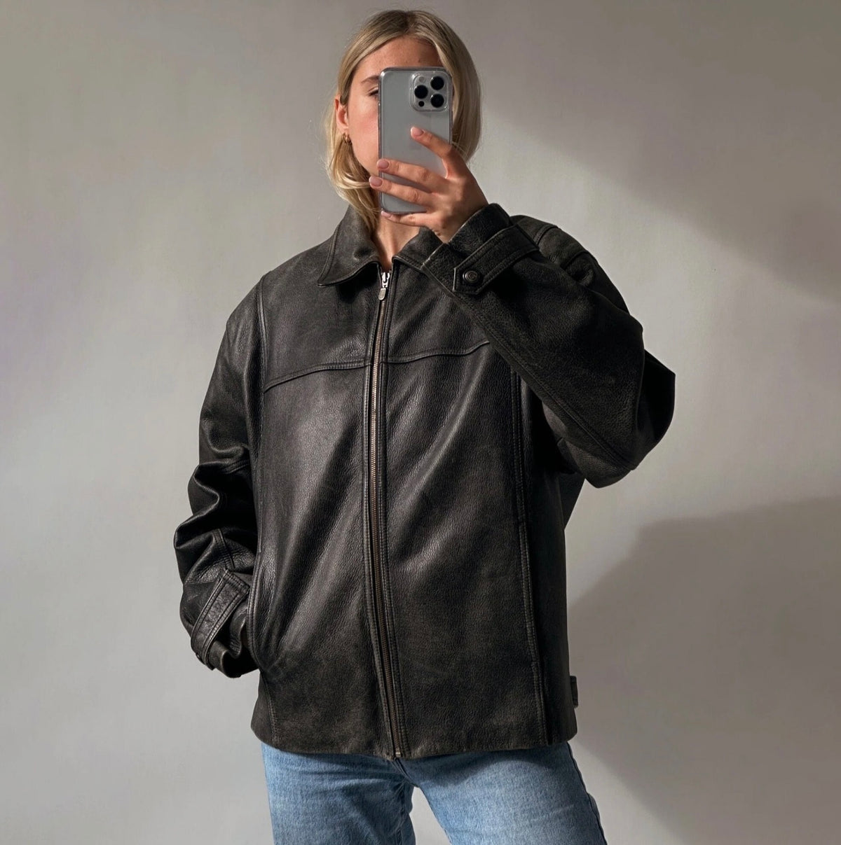 Ladies Classic black Leather Bomber jacket