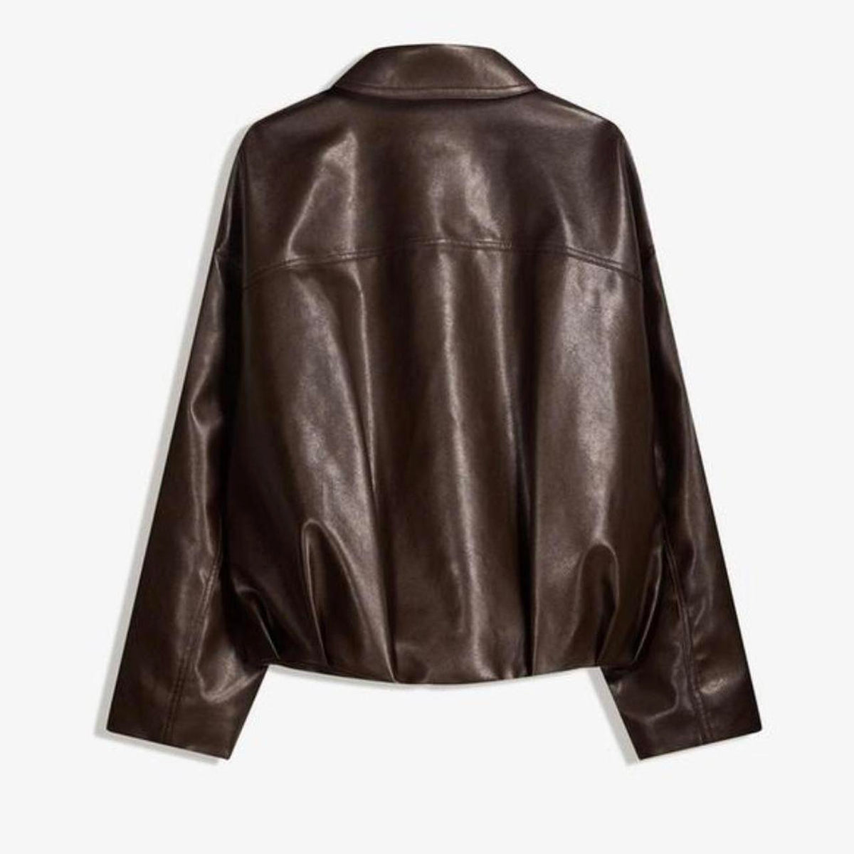 Oversized Brown Leather Bomber Jacket with Belt | Premium Baggy Fit