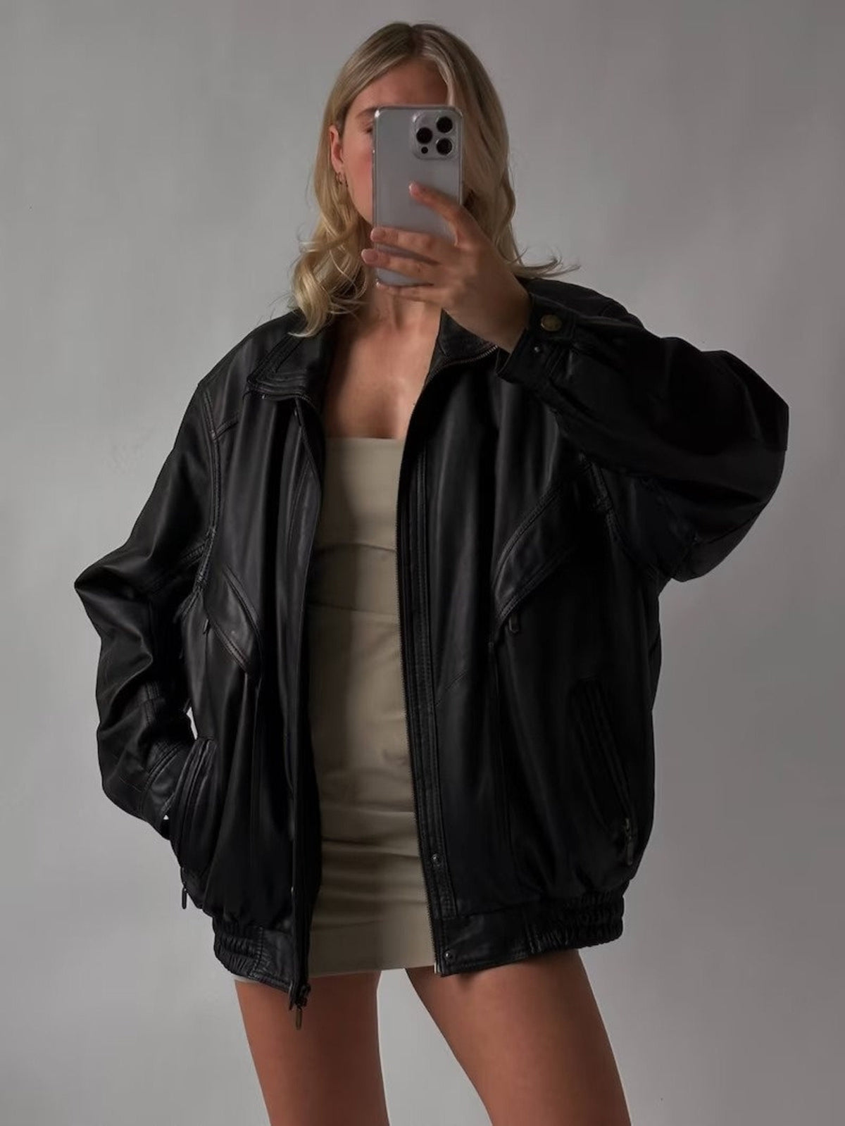 Women Black Classic Leather Bomber jacket