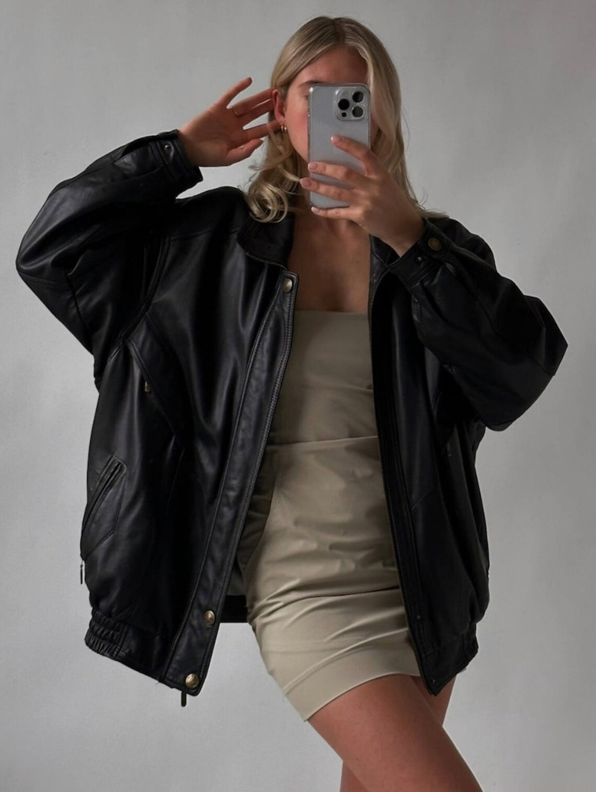 Women Black Classic Leather Bomber jacket