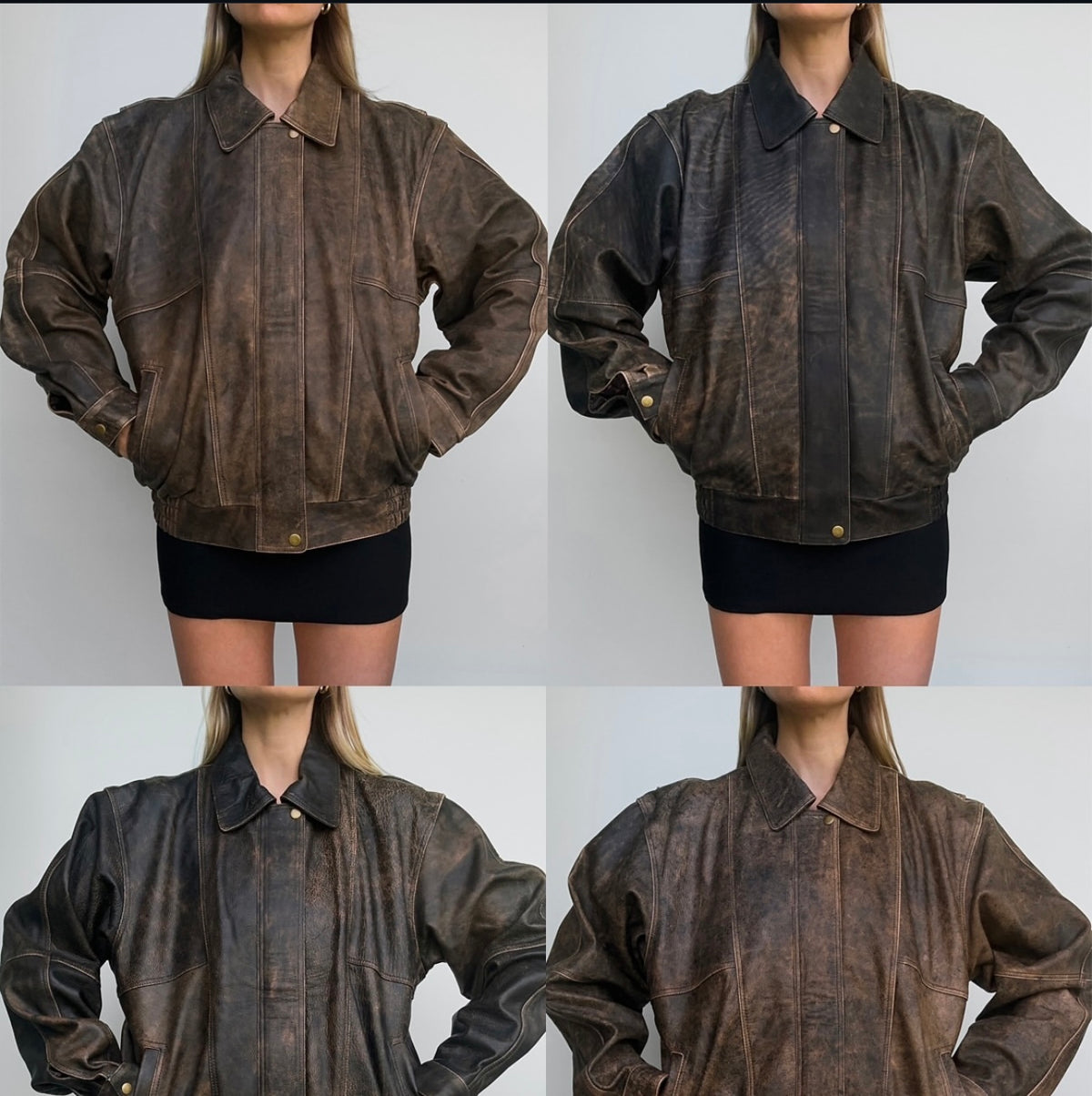 Women’s Classic Vintage Style Brown Leather Bomber Jacket